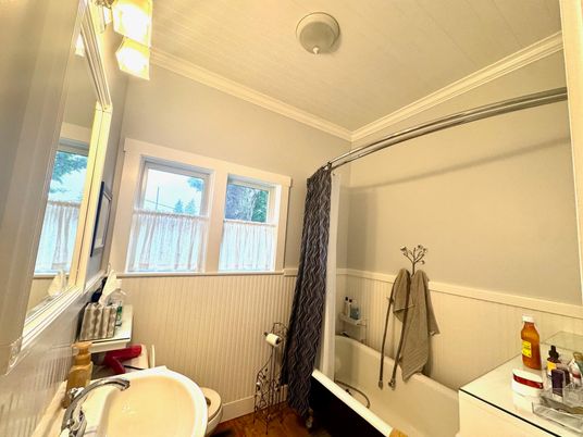 Bathroom, Glass Shower, Interior, Wood Texture Flooring