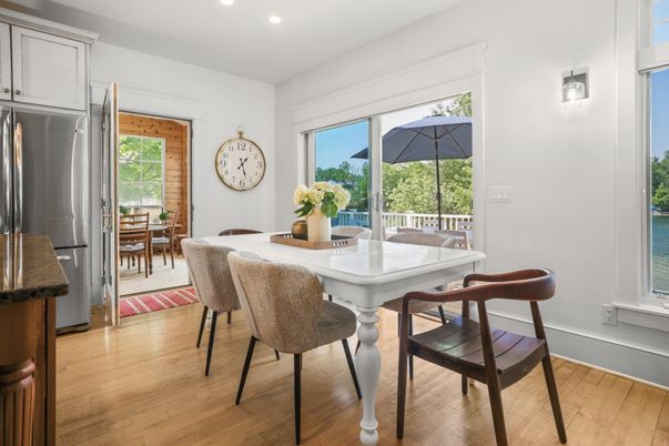 Dining room, Interior, Recessed Lighting, Wood Texture Flooring
