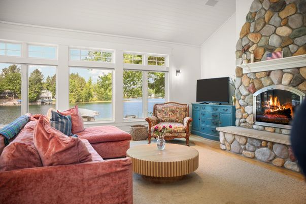 Fireplace, Interior, Living room, Stone Walls, Water