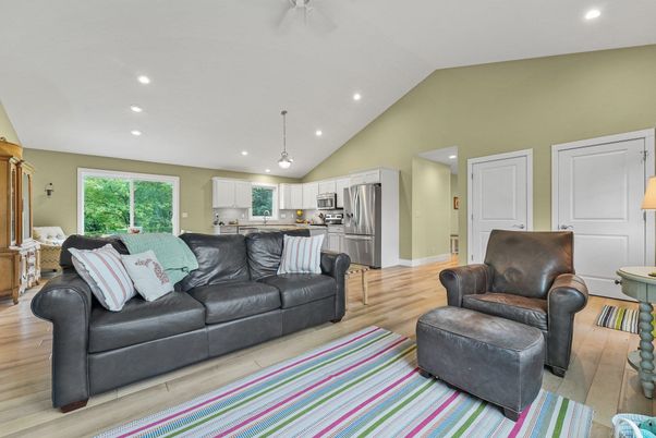 Interior, Kitchen, Living room, Pendant Lights, Recessed Lighting, Stainless Steel Appliances, Wood Texture Flooring