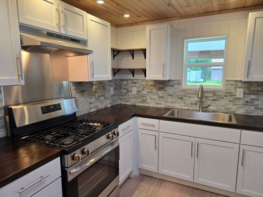Interior, Kitchen, Recessed Lighting, Stainless Steel Appliances, Wooden Ceilings, Wood Texture Flooring