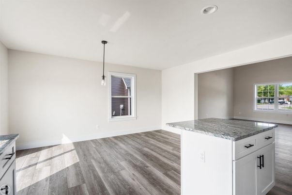 Empty room, Interior, Kitchen, Pendant Lights, Wood Texture Flooring