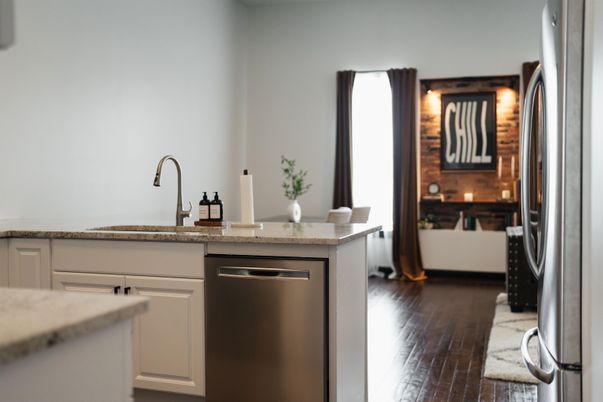 Interior, Kitchen, Stainless Steel Appliances, Wood Texture Flooring