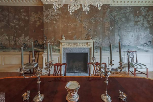 Chandelier, Fireplace, Interior