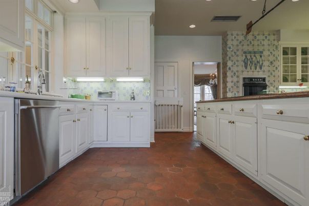 Fireplace, Interior, Kitchen, Recessed Lighting, Stainless Steel Appliances