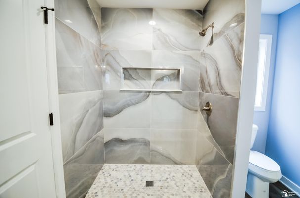 Bathroom, Glass Shower, Interior, Marble Walls