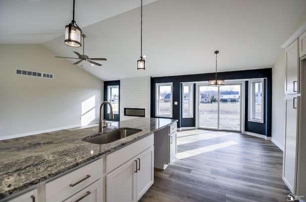 Interior, Kitchen, Pendant Lights, Wood Texture Flooring