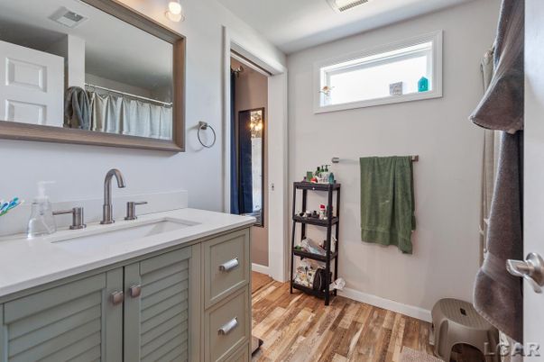 Bathroom, Dual Sink Vanities, Interior, Wood Texture Flooring