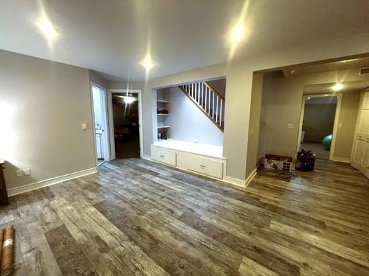 Empty room, Interior, Recessed Lighting, Wood Texture Flooring
