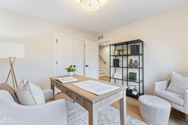 Home Office, Interior, Recessed Lighting, Wood Texture Flooring