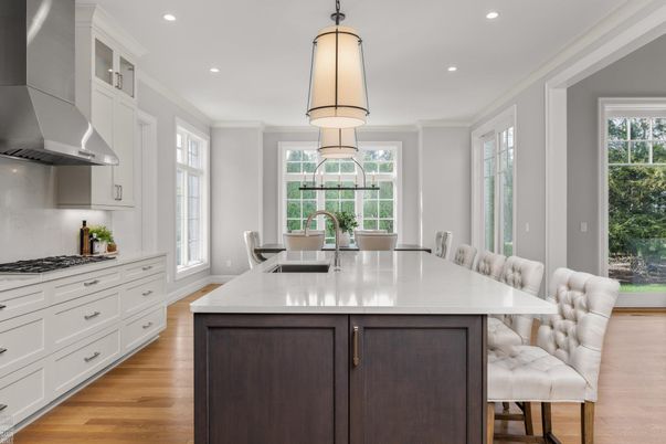 Dining room, Interior, Kitchen, Pendant Lights, Recessed Lighting, Wood Texture Flooring