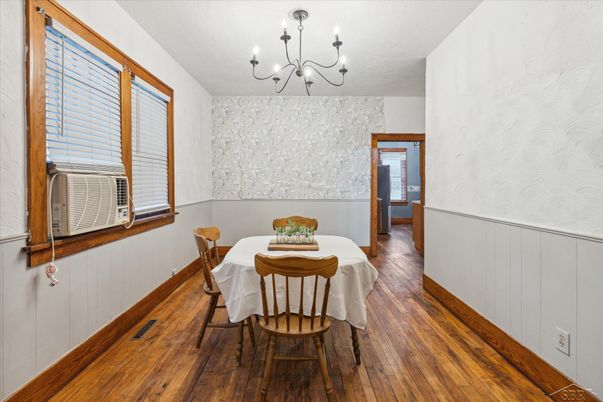 Chandelier, Dining room, Interior, Wood Texture Flooring