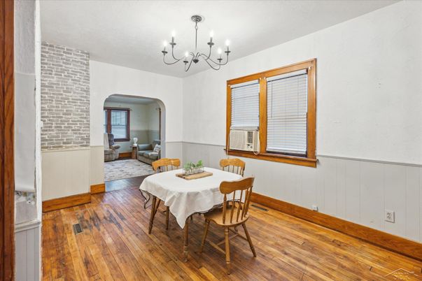 Chandelier, Dining room, Interior, Wood Texture Flooring