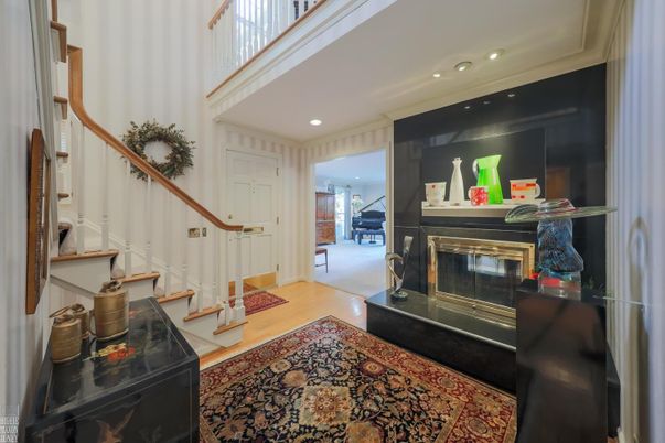 Fireplace, Interior, Piano, Recessed Lighting, Wood Texture Flooring