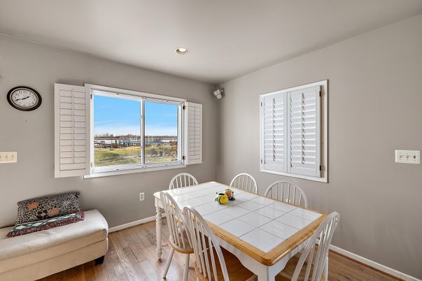 Dining room, Interior, Recessed Lighting, Wood Texture Flooring
