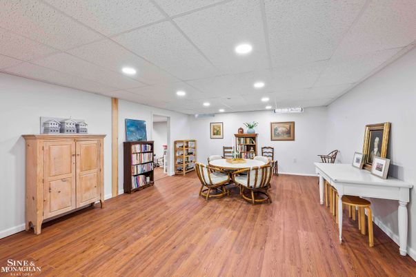 Dining room, Interior, Recessed Lighting, Wood Texture Flooring