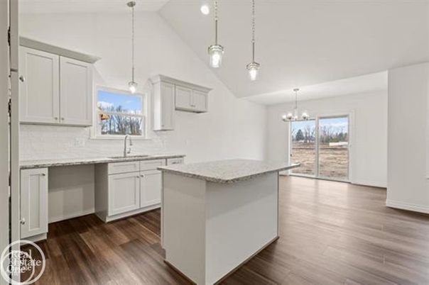 Chandelier, Interior, Kitchen, Pendant Lights, Recessed Lighting, Wood Texture Flooring