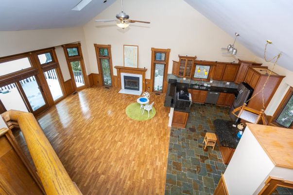 Dining room, Fireplace, Interior, Kitchen, Living room, Wood Texture Flooring