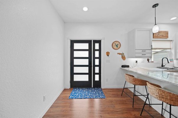 Interior, Kitchen, Pendant Lights, Recessed Lighting, Wood Texture Flooring
