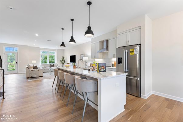 Interior, Kitchen, Living room, Pendant Lights, Recessed Lighting, Stainless Steel Appliances, Wood Texture Flooring