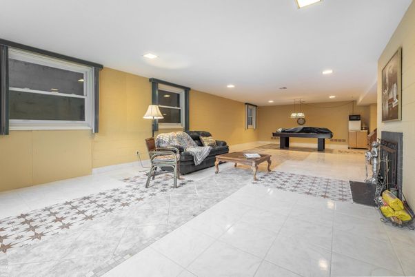 Billiard Table, Fireplace, Game Room, Interior, Living room, Pendant Lights, Recessed Lighting
