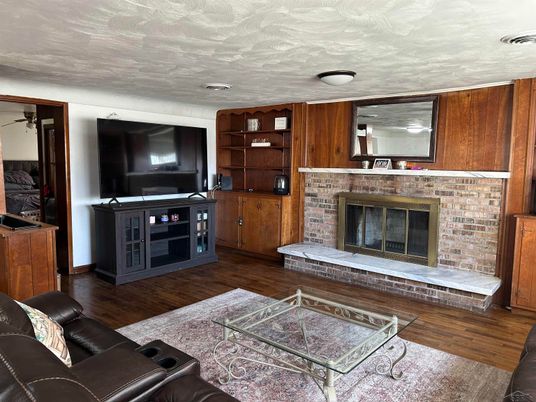 Fireplace, Interior, Living room, Wood Texture Flooring, Wooden Walls