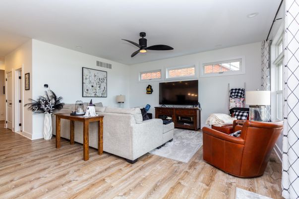 Interior, Living room, Recessed Lighting, Wood Texture Flooring