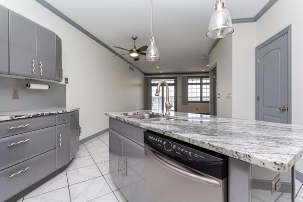 Interior, Kitchen, Marble, Pendant Lights, Recessed Lighting