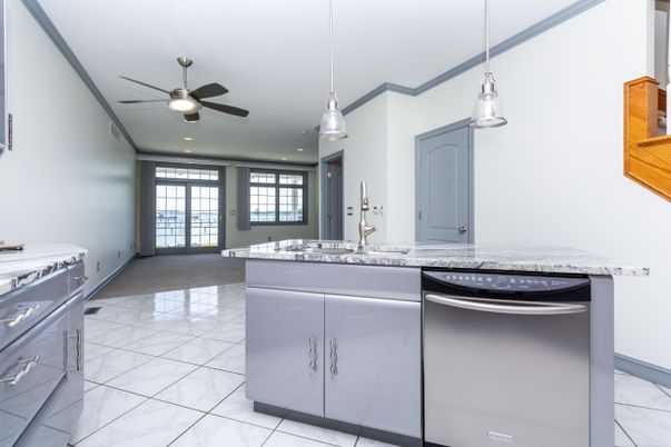 Interior, Kitchen, Marble, Pendant Lights, Recessed Lighting