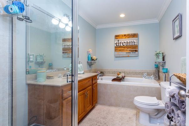 Bathroom, Glass Shower, Interior, Recessed Lighting
