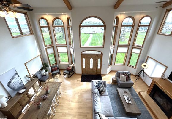 Fireplace, Interior, Living room, Recessed Lighting, Wooden Beams, Wood Texture Flooring