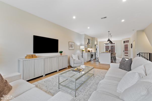 Interior, Kitchen, Living room, Pendant Lights, Recessed Lighting, Wood Texture Flooring
