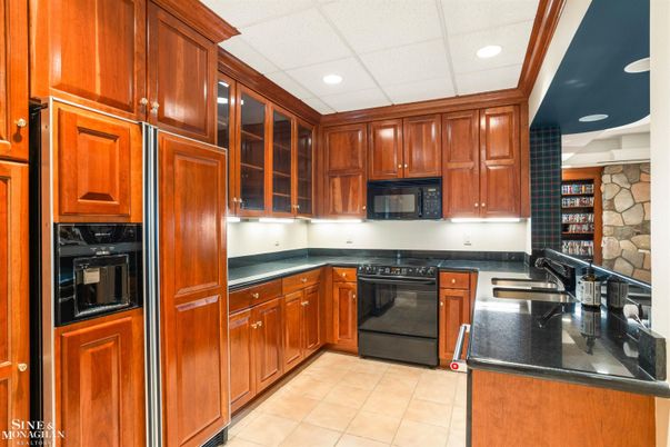Interior, Kitchen, Recessed Lighting, Stone Walls
