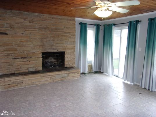Empty room, Fireplace, Interior, Stone Walls, Wooden Ceilings, Wooden Walls