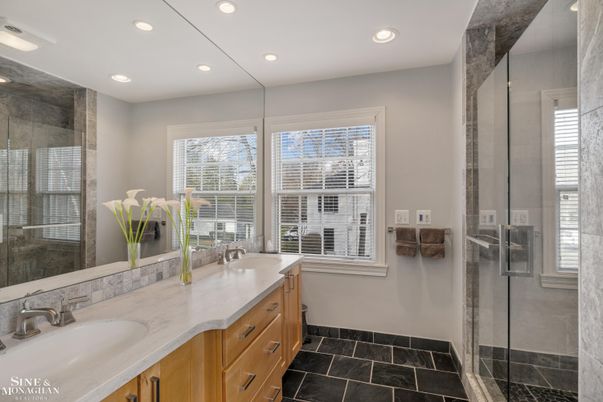 Bathroom, Dual Sink Vanities, Glass Shower, Interior, Recessed Lighting