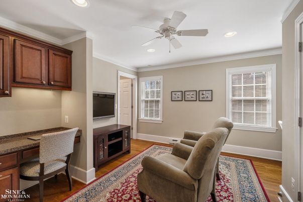 Home Office, Interior, Recessed Lighting, Wood Texture Flooring