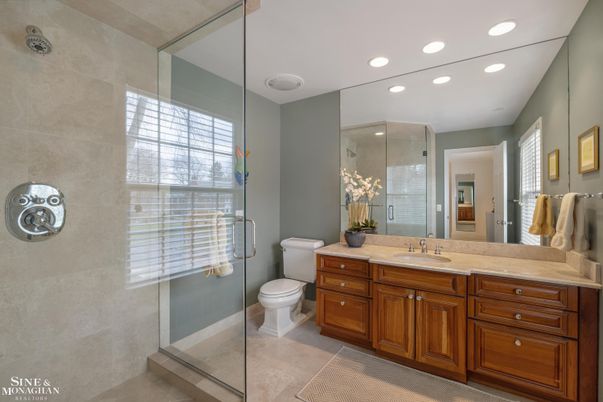 Bathroom, Glass Shower, Interior, Recessed Lighting