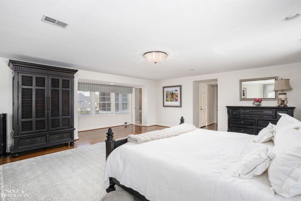 Bedroom, Chandelier, Interior, Recessed Lighting, Wood Texture Flooring