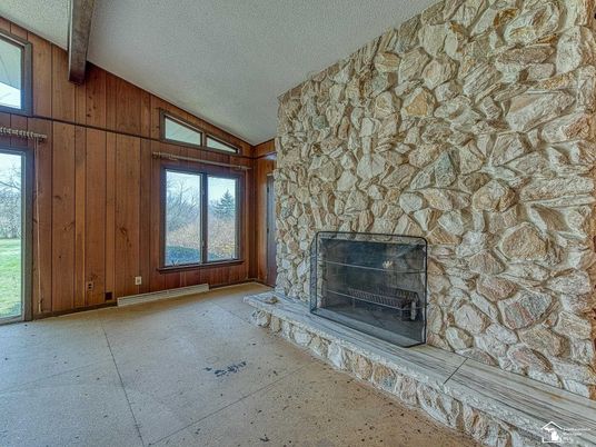 Empty room, Fireplace, Interior, Wooden Walls