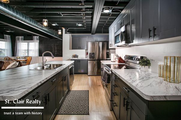 Interior, Kitchen, Pendant Lights, Stainless Steel Appliances, Wood Texture Flooring