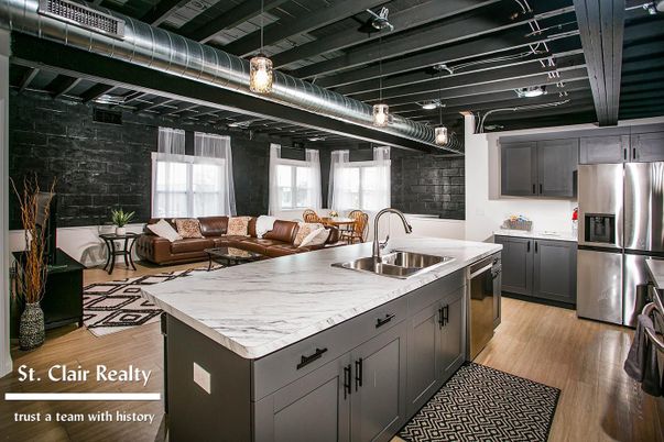 Interior, Kitchen, Living room, Pendant Lights, Stainless Steel Appliances, Wood Texture Flooring