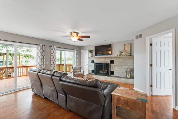Fireplace, Interior, Living room, Stone Walls, Wood Texture Flooring