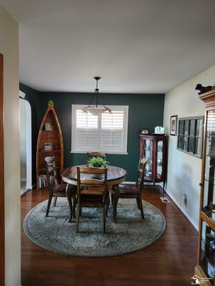 Dining room, Interior, Pendant Lights, Wood Texture Flooring