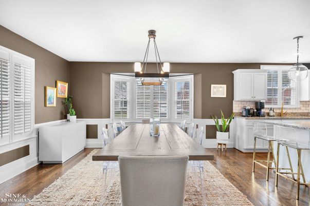 Dining room, Interior, Kitchen, Pendant Lights, Wood Texture Flooring