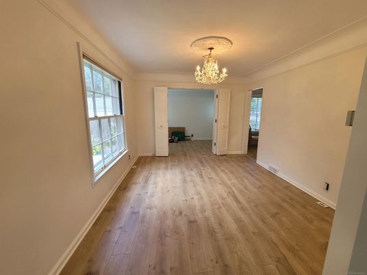 Chandelier, Empty room, Interior, Wood Texture Flooring