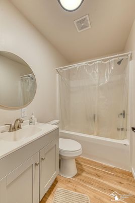 Bathroom, Glass Shower, Interior, Wood Texture Flooring