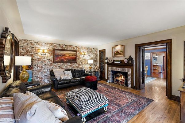 Fireplace, Interior, Living room, Stone Walls, Wood Texture Flooring
