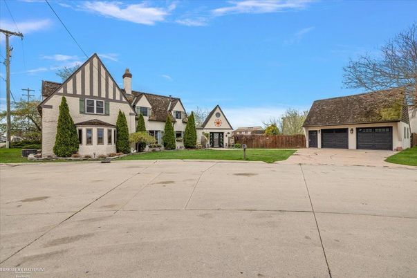Attached, Detached Garage, Exterior, Facade, Tudor Revival