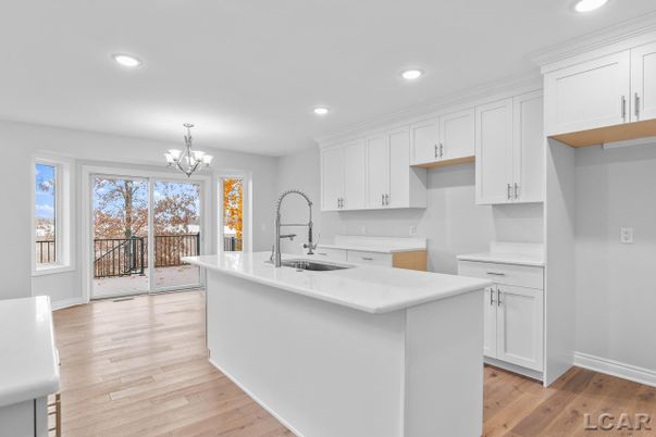 Chandelier, Interior, Kitchen, Recessed Lighting, Wood Texture Flooring