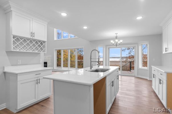 Chandelier, Interior, Kitchen, Recessed Lighting, Wood Texture Flooring